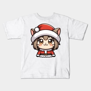 anime cat in santa outfit Kids T-Shirt